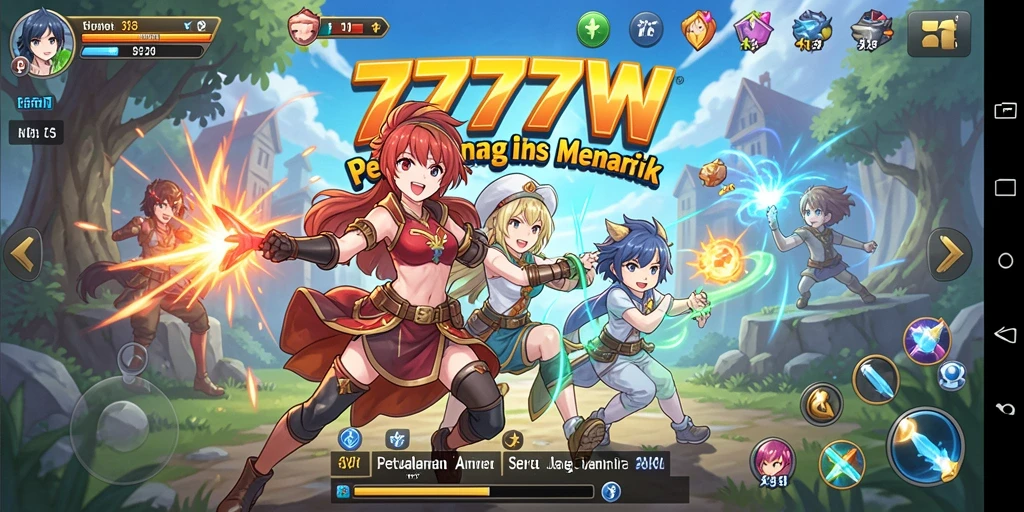 Screenshot utama menampilkan karakter anime dalam pertempuran yang seru.