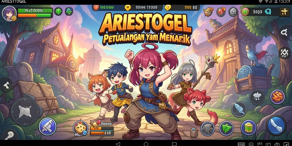 Tampilan gameplay ARIESTOGEL yang penuh aksi dan karakter anime menawan.