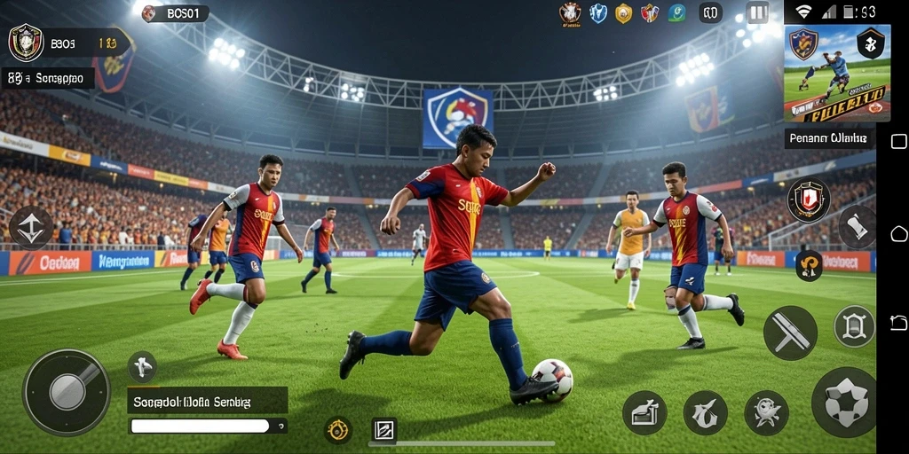 Tampilan gameplay mendebarkan dalam BOS01 dengan aksi sepak bola yang seru.