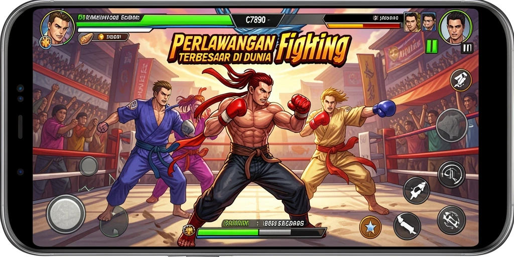 Tangkapan layar menunjukkan pertarungan intens dalam game Fighting C7890.