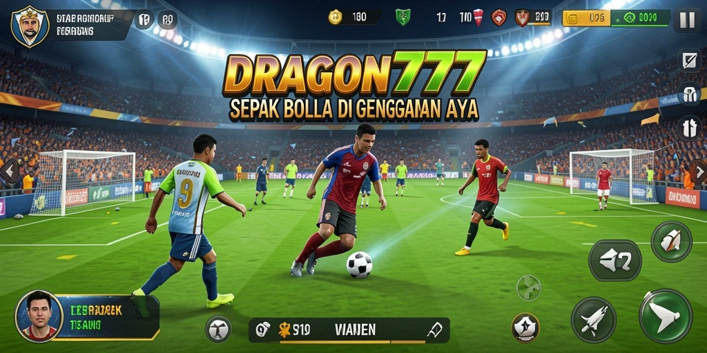 Tampilan gameplay menarik dari aplikasi DRAGON777 yang menampilkan aksi sepak bola.