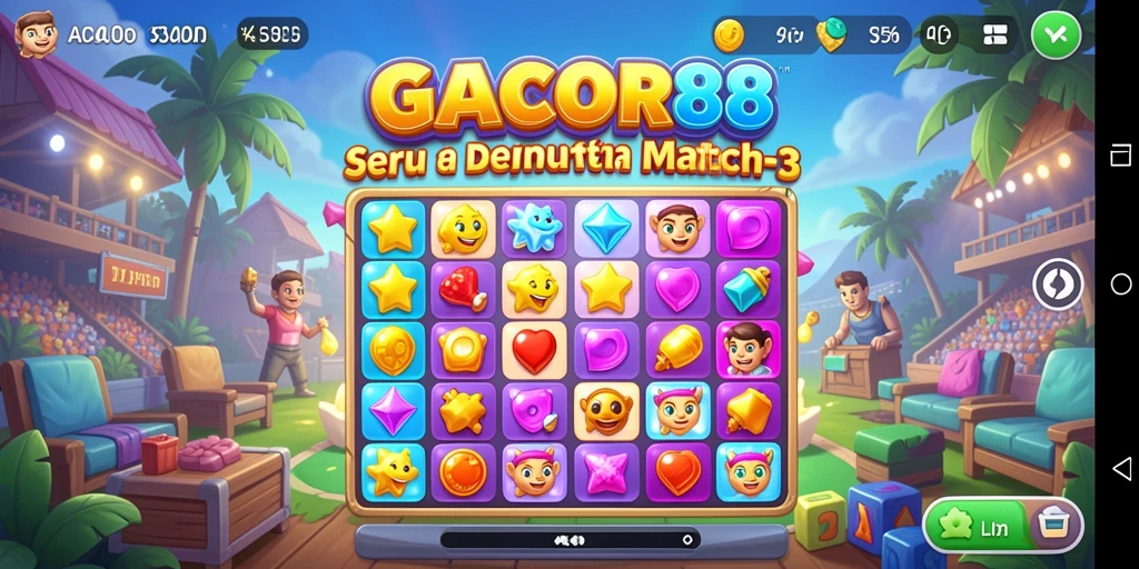 Screenshot GACOR88 menampilkan momen seru permainan Match-3 yang menantang.