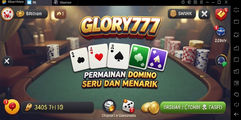 Screenshot gameplay GLORY777 menunjukkan keseruan bermain domino dengan teman.