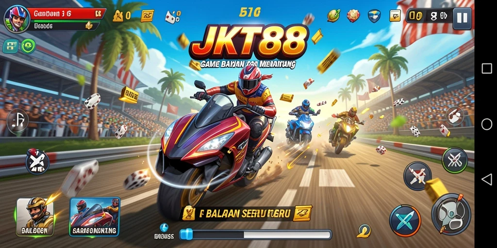 Tampilan gameplay seru di JKT88 dengan mobil balap yang cepat.