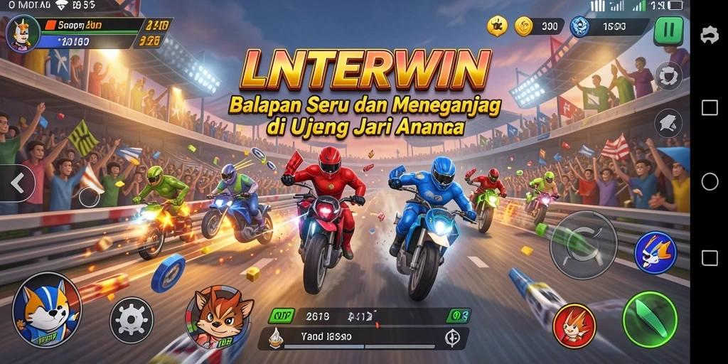 Gameplay LNTERWIN menampilkan aksi balapan yang mendebarkan.