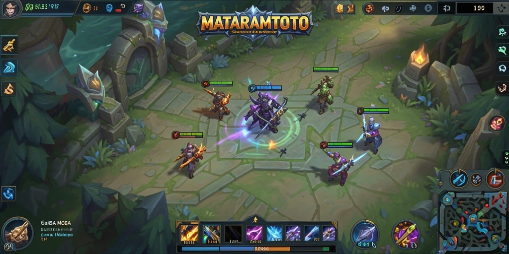 Tampilan gameplay seru dalam MATARAMTOTO yang menampilkan aksi MOBA.