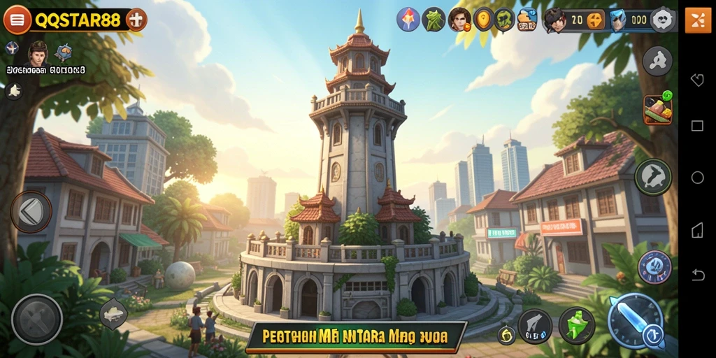 Screenshot menunjukkan aksi mendebarkan dalam pertahanan menara.